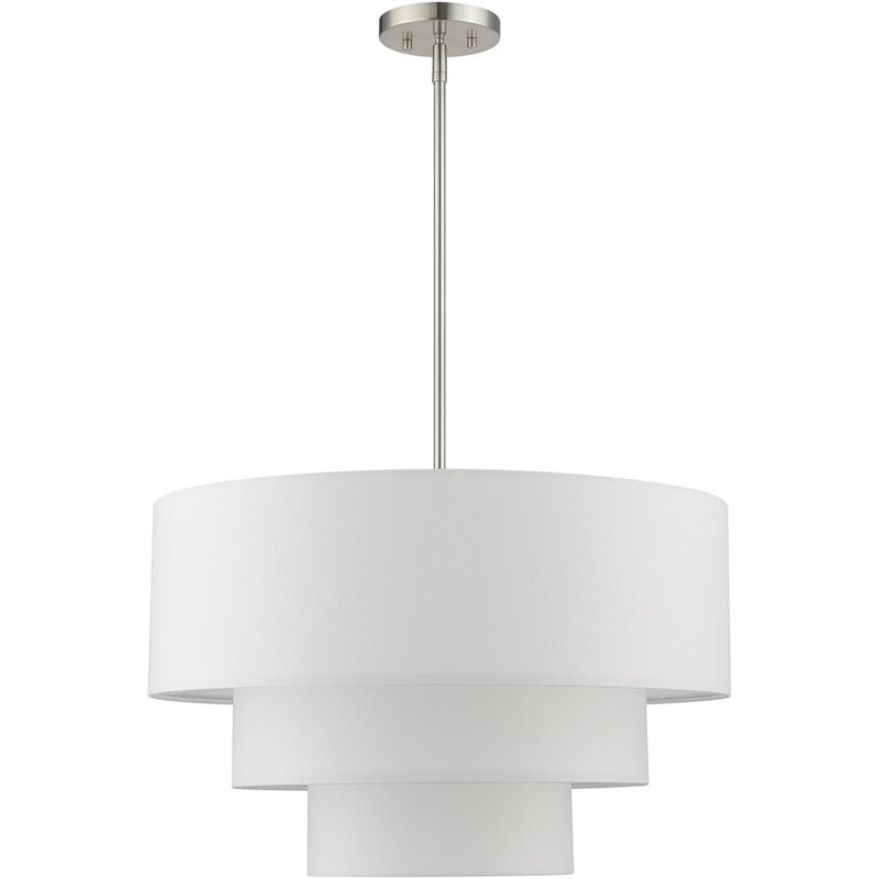 Lustre suspendu 4 lumières en nickel brossé, Nickel brossé, Blanc cassé, Blanc