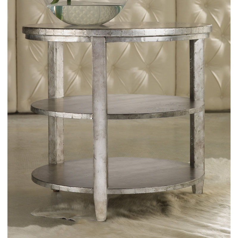 Small Round Silver Poplar and Aluminum Side Table