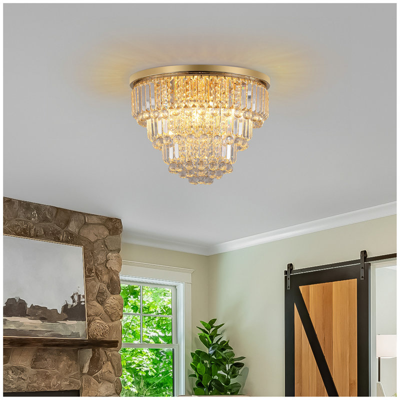 Plafonnier encastré de luxe en cristal de 20 po avec lustre élégant à 6 lumières pour le salon, la salle à manger ou la chambre à coucher (ampoule non incluse)