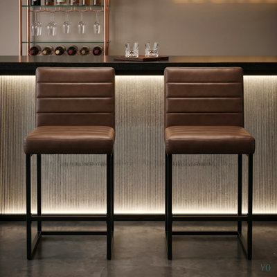 Ensemble de 2 tabourets de bar de 25,6 po de hauteur comptoir avec coussin en polyuréthane et dossier de chaises de bar modernes pour îlot de cuisine avec pied en métal pour le bureau de la salle à manger du restaurant