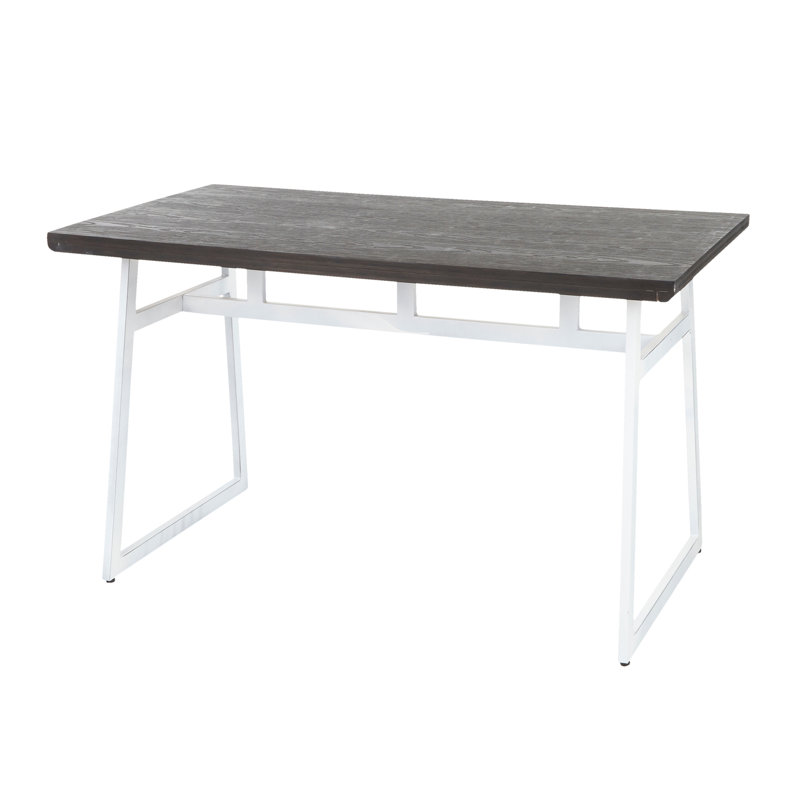 Geo Industrial Dining Table In Vintage White Metal And Espresso Wood-Pressed Grain Bamboo By Lumisource