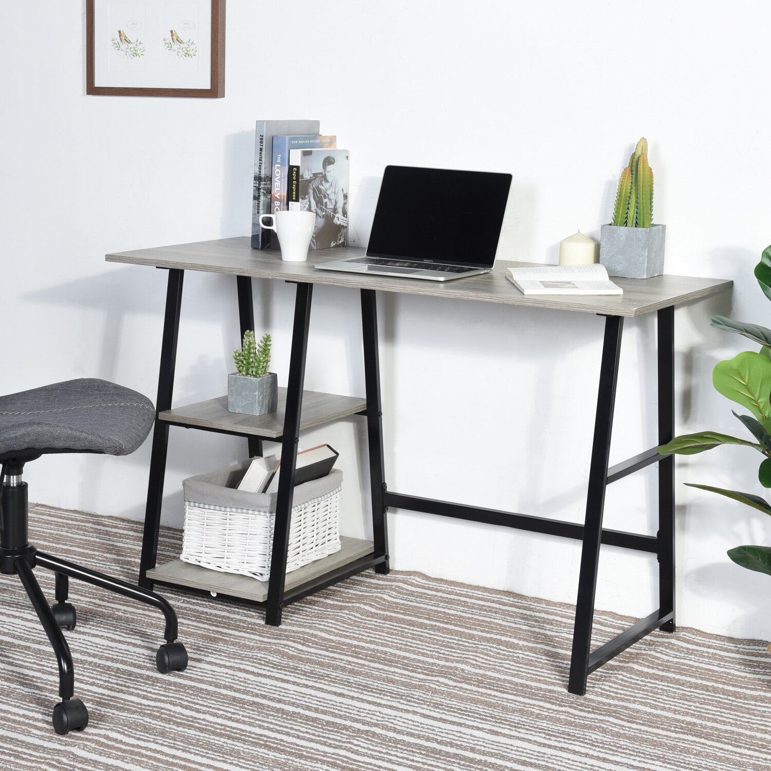 Fortney Home Office Desks with Reversible Bookshelf 17 Stories Color (Top/Frame): Oak/Black, Size: 47.64 H x 47.24 W x 25.2 D