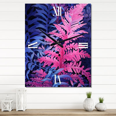 Pink Blue Fern Fonds - Floral Wall Clock Oversized