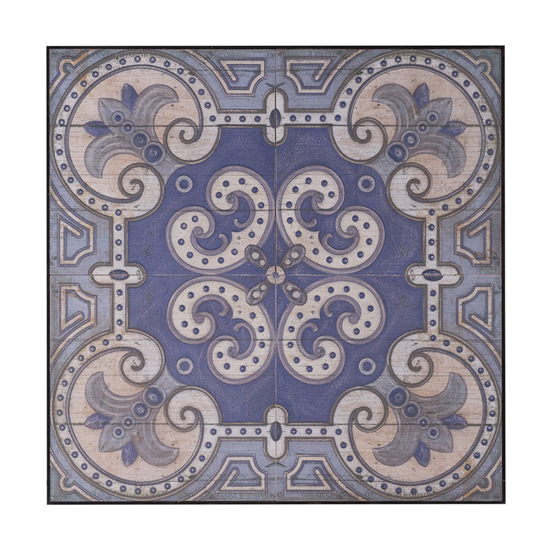48" Blue and Ivory MDF Floral Mandala Wall Art Tile