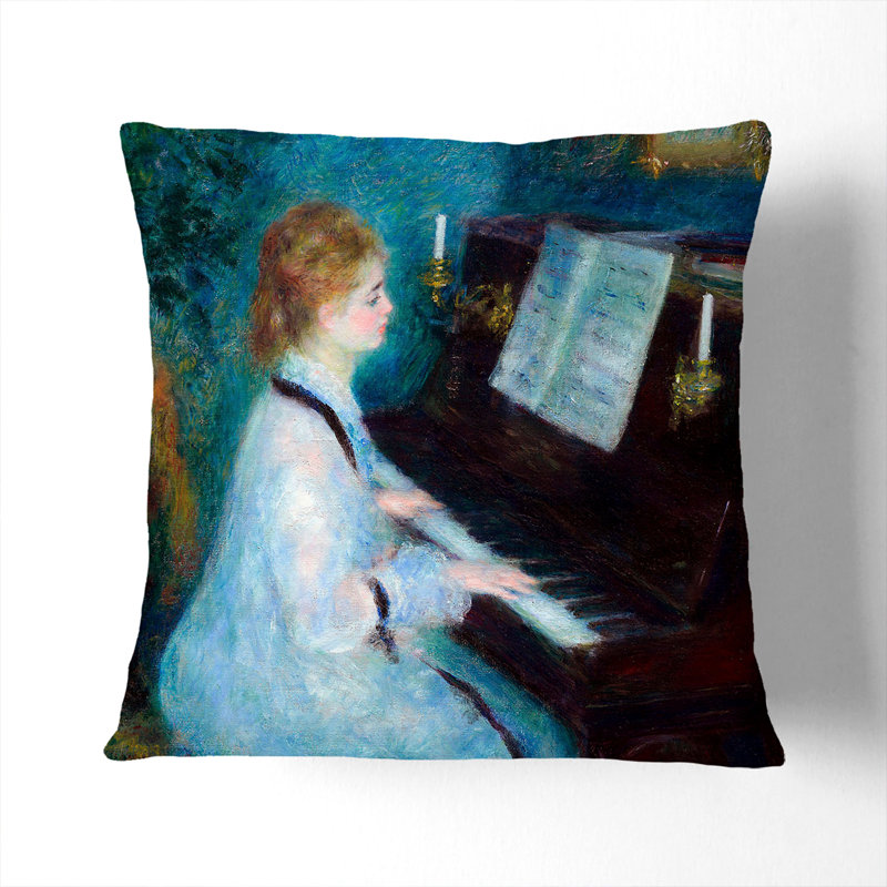 Woman At The Piano Square Throw Cushion, Black, 40cm H x 40cm W x 15cm D