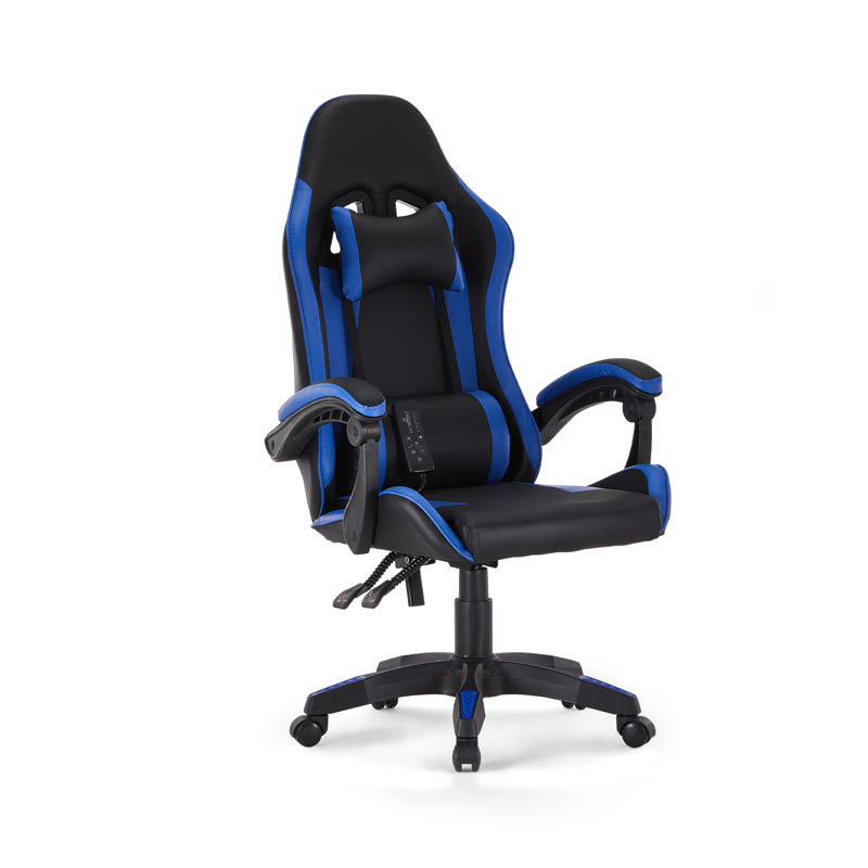 Inbox Zero Adjustable Faux Leather Swiveling PC & Racing Game Chair, Black/Blue, Black