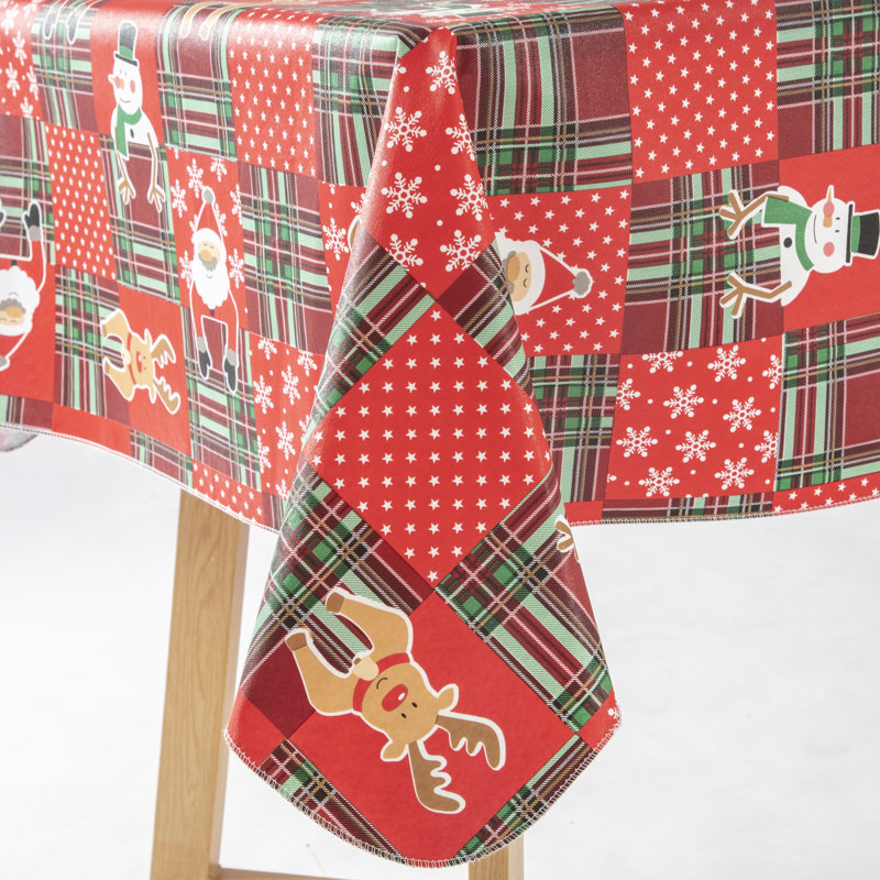 Nappe en vinyle des éléments de Noël père Noël rouge avec envers en flanelle 52 po x 90 po