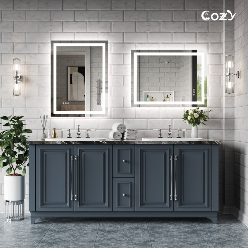 Miroir de salle de bain à DEL avec miroir de meuble-lavabo en verre trempé anti-buée à DEL avec éclairage avant et arrière