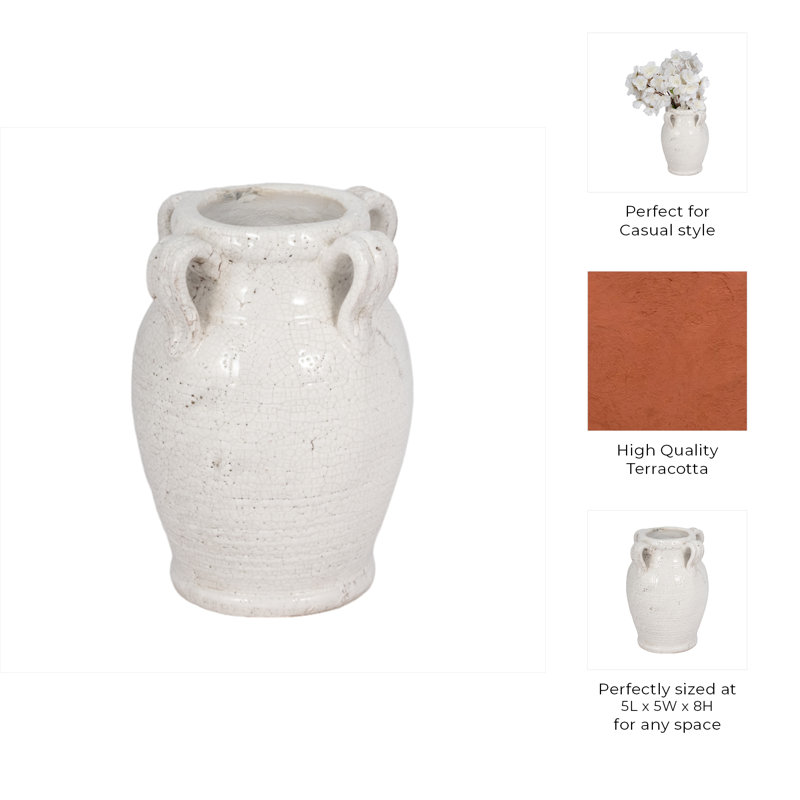 Ceramic/Porcelain Table Vase, Glossy White, 7" H x 5" W x 5" D