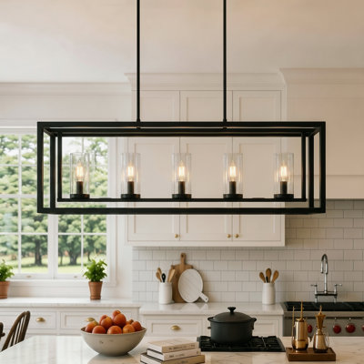 42'' (W) 5 - Light Aluminum Industrial Rectangle Kitchen Island Pendant Light Linear Chandelier