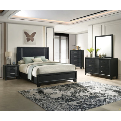 1pc Contemporary Six Drawers Dresser Bed Side Cabinet Wooden Furniture Charcoal Color