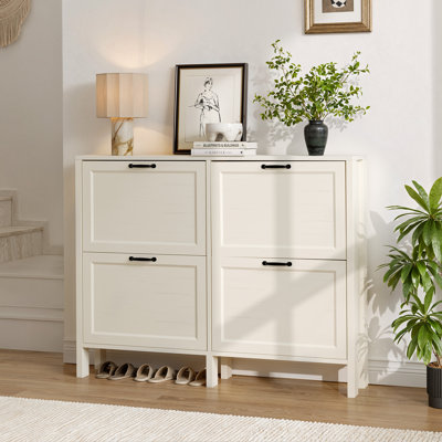 Slim Shoe Storage Cabinet With Flip Drawers, Hidden Shoe Storage, Narrow Cabinet With Doors