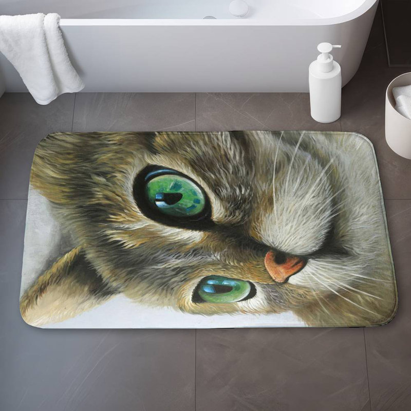 Peaceful cat portrait Bath Mat with Non-Slip Backing - Quick Dry Memory Foam Bathroom Rug - Absorbent - Modern Plush Spa-Style - Machine Washable