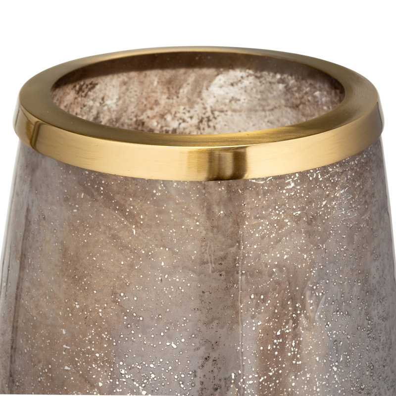 Glass Vase with Aluminum Rim and Sleek Glam Design Crafted from Decorative Glass and Metal Construction for Modern Accent Decor