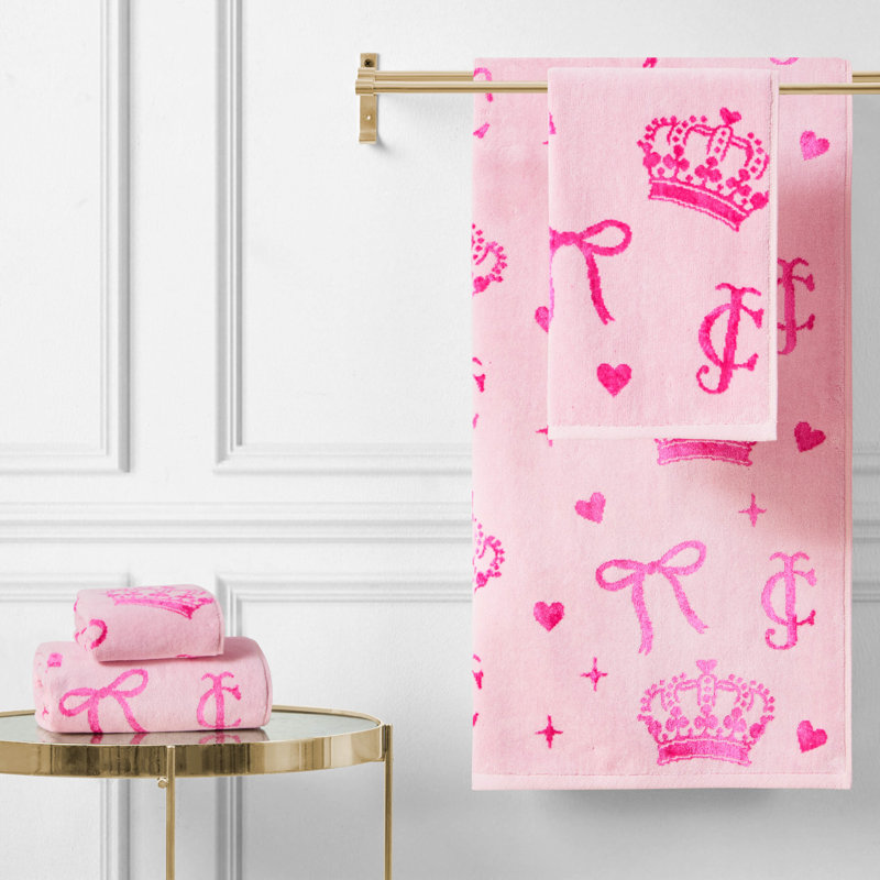 Serviettes de bain en jacquard à imprimé Jucy Couture, Arc rose, 2 serviettes de bain et 2 serviettes à main