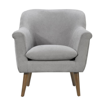Chaise de style Mid-Century moderne, tissu gris tissé de 31,5 po, accoudoirs courbés, hauteur d'assise de 20,7 po, profondeur de 21,7 po, largeur de 20 po, accoudoirs de 9,8 po en bois de couleur noyer, dossier de mousse de dossier de 14,6 po,