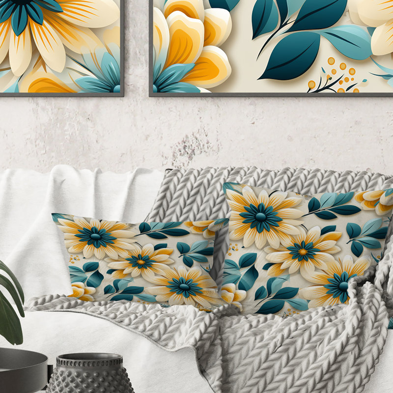 Coussin décoratif en polyester jaune et bleu, H 18 po x l 18 po