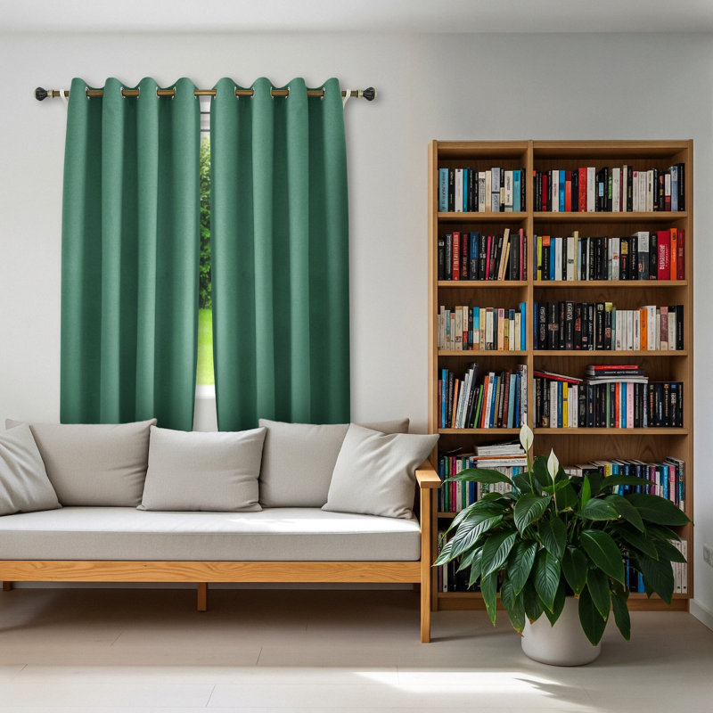 Linen Blend Blackout Curtain Panel Pair, Green, 117cm Width x 137cm Drop