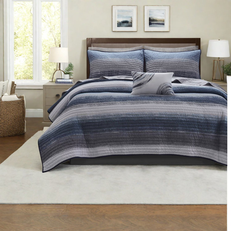 Ensemble de literie bleu marine, ensemble de courtepointe 6 pièces avec draps en coton, design moderne pour un usage domestique