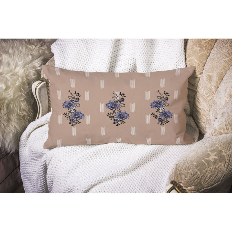 Coussin Floral, Bleu / Orange