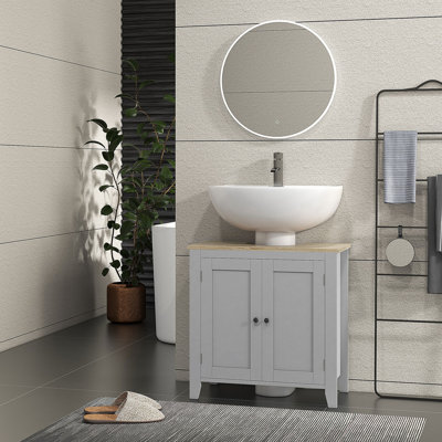 Armoire de rangement à piédestal, sous-lavabo, meuble-lavabo de salle de bain avec U et tablette interne réglable, gris