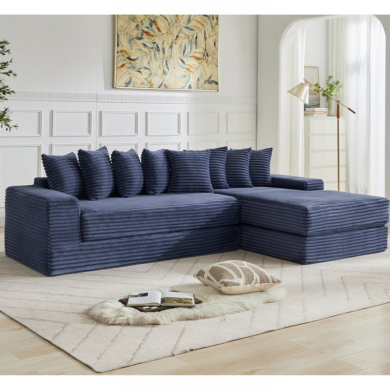 Boneless Oversize Cloud Couch, L-Shape Sofa, Convertible Floor Sleeper Sofa Bed, No Assembly ,Eight Pillows,3-In-1,Side Pocket,Corduroy