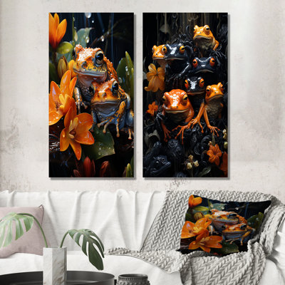 Orange Frogs On Glass Effect - Frogs & Toads Metal Wall Art Living Room Set Of 2