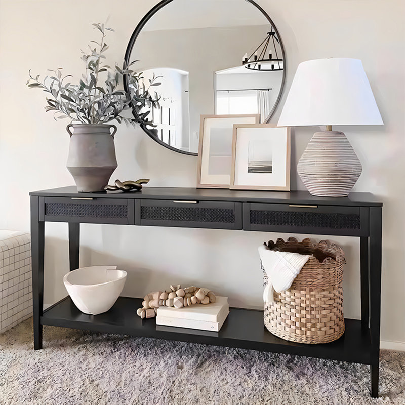 Console rectangulaire noire en bois manufacturé, H 31,5 po x l 62,99 po x P 13,78 po, Noir