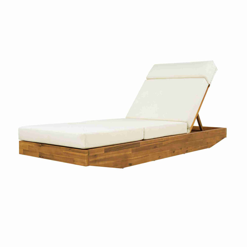 Chaise longue d'extérieur en bois d'acacia massif, Beige