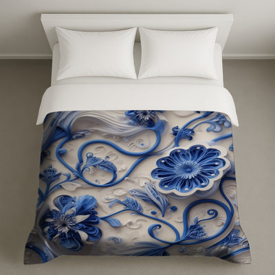 Housses de couette fleurs bleues quilling