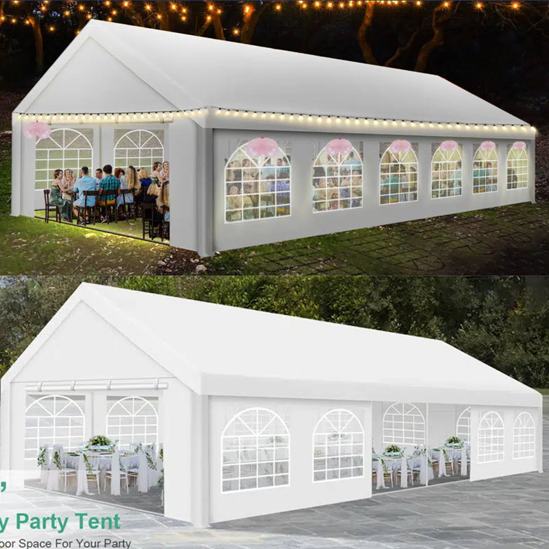 Tente de réception robuste COBIZI 20 x 40, tentes de réception avec 8 parois latérales amovibles et 4 sacs de sable intégrés, grande tente de mariage commerciale UV50 + imperméable, blanc