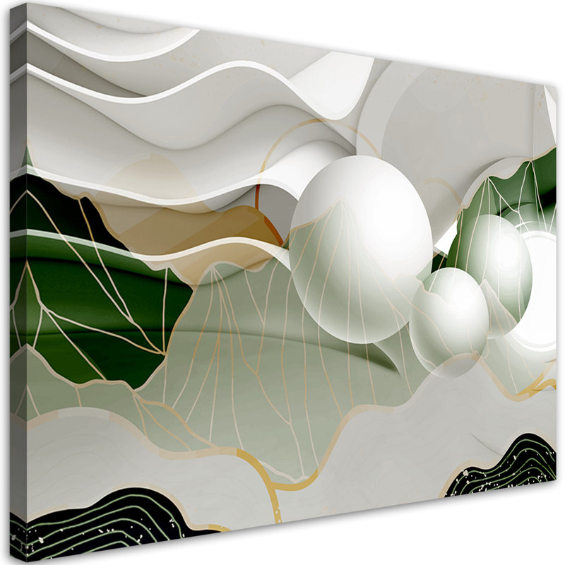 Green Abstraction With 3D Spheres - Wrapped Canvas Print, 70cm H x 100cm W