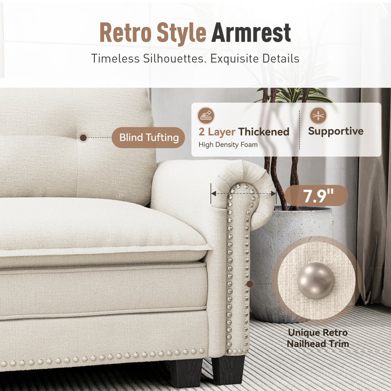 Canapé modulaire de 150 po avec 2 repose-pieds, très grand canapé en U en chenille ou aspect lin avec garniture cloutée