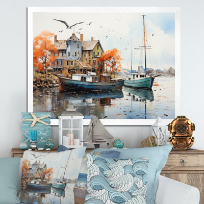 Port Portside Reflection Pointillism II - Nautical & Beach Canvas Art Print