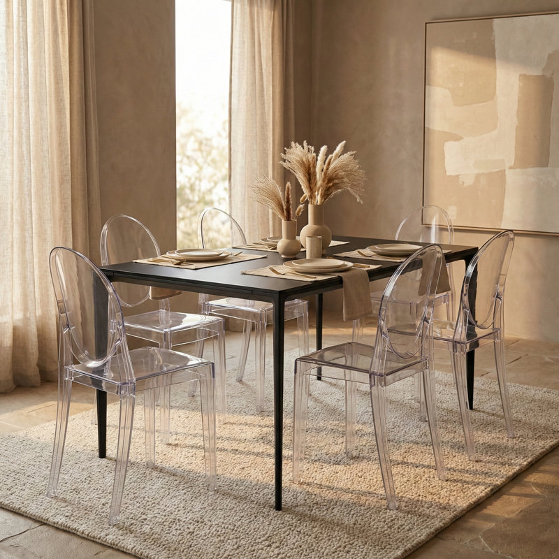 Chaise fantôme en acrylique transparent Brayan - Chaise de salle à manger à dossier rond moderne et siège d'appoint - Chaise d'appoint en Lucite résistante aux égratignures, ensemble de 2 et de 4