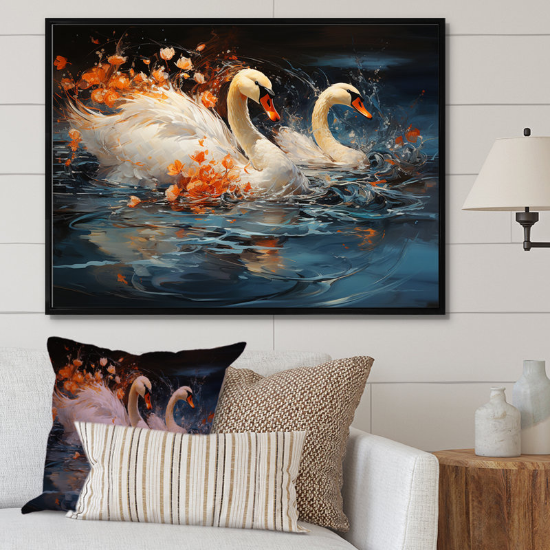 Cygnes voyage I sur toile, H 30 po x l 40 po x P 1,5 po, Cadre flottant noir