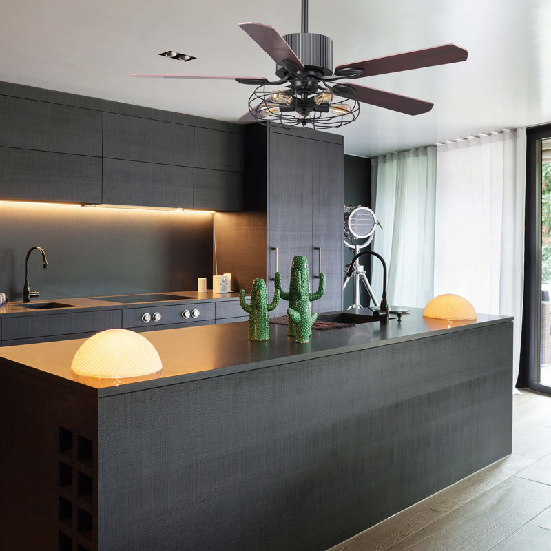 Dulin 52'' Ceiling Fan with Light Kit, Black  with Dark Brown Blades