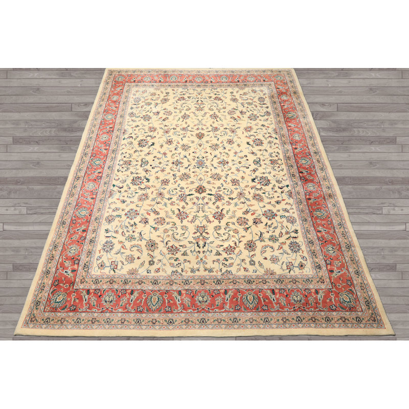 Tapis botanique traditionnel en laine noué à la main ivoire Agra 8 pi 8 po x 12 pi 4 po