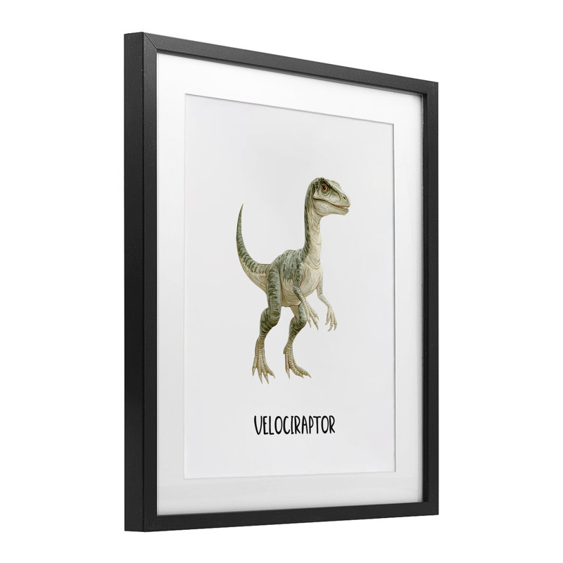 «Meet The Velociraptor», reproduction d'art sous verre encadrée par Christine Simpson Art, H 21 po x l 17 po