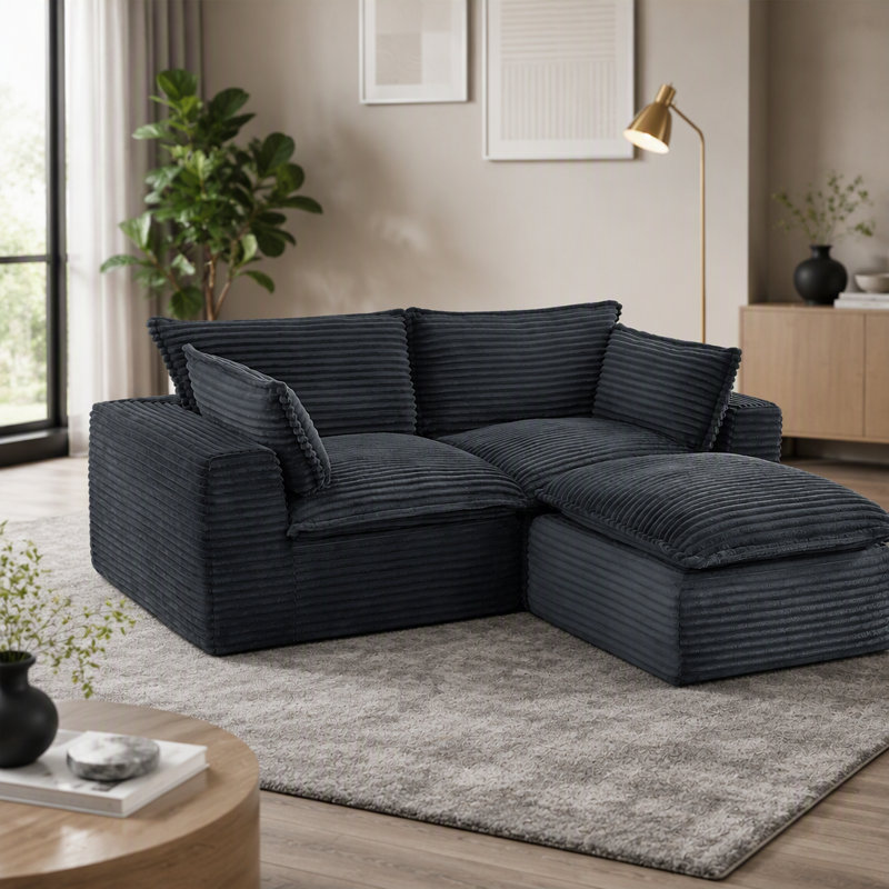 Canapé modulaire en L 78,8 po avec repose-pieds modulaire en velours côtelé sans assemblage pour animaux de compagnie