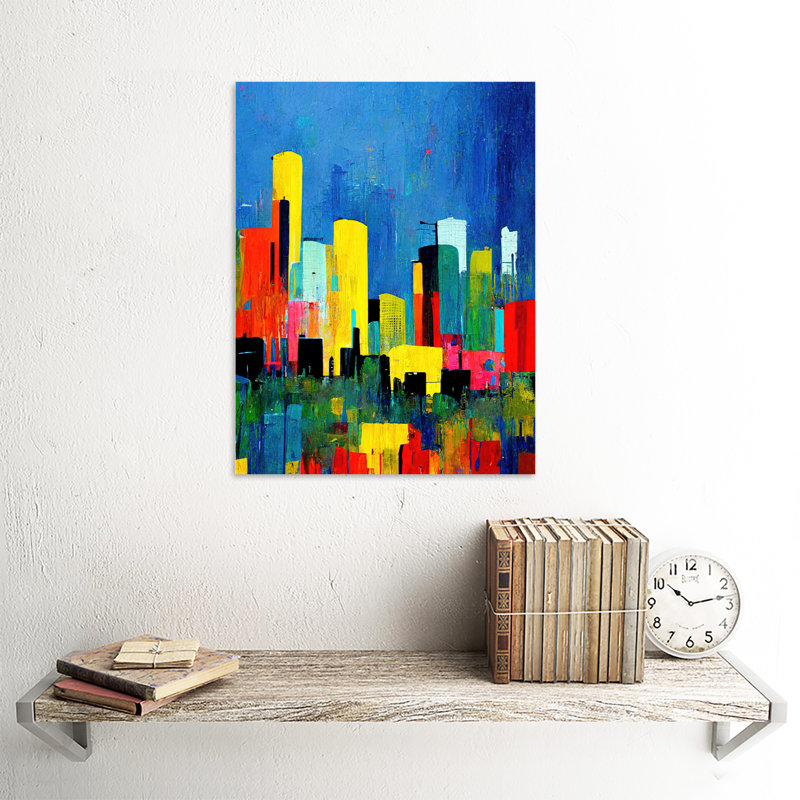 Abstract Midcentury Style Cityscape Skyline - Print, Unframed, 40.5cm H x 30.5cm W x 0.2cm D