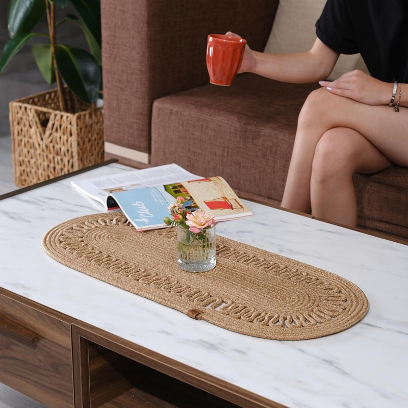 Jute Table Runner Woven Braided Dining Runner Natural Textured Rattan Table Runner 11.8 x 27.5