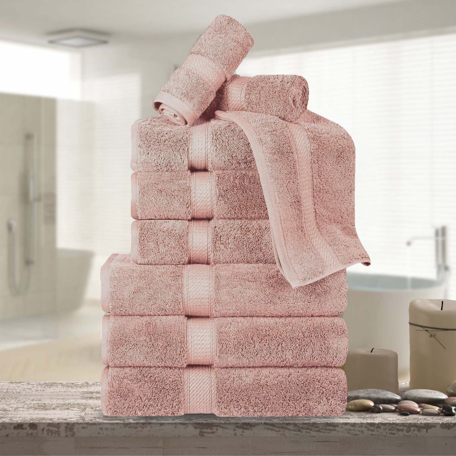 Renata 8-Piece Egyptian Cotton Towel Set, Muted Mauve