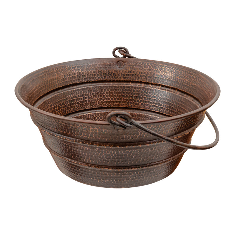 16" Round Bucket Vessel Hammered Copper Sink with Handles