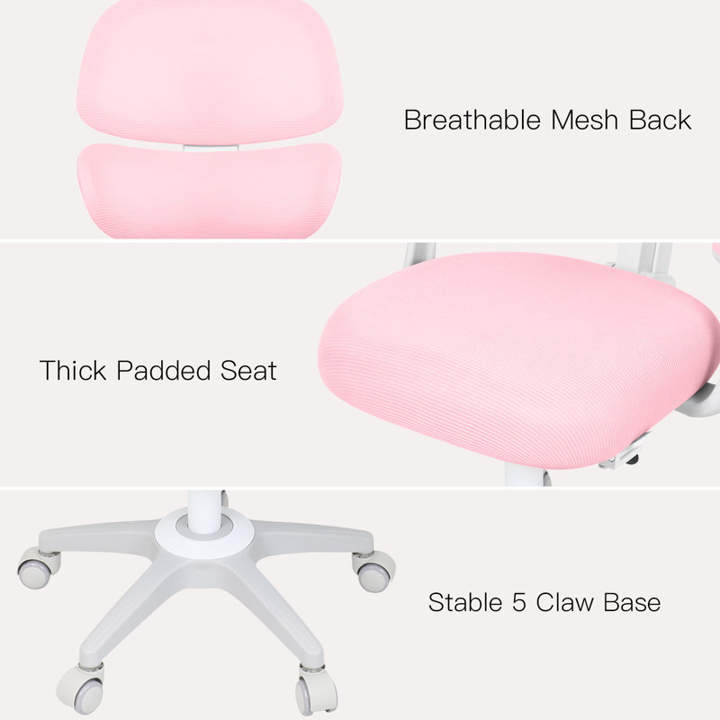 Adjustable Height Kids Desk Chair With Sit-locking Casters, Study Computer Chair With Armrest, Pink
