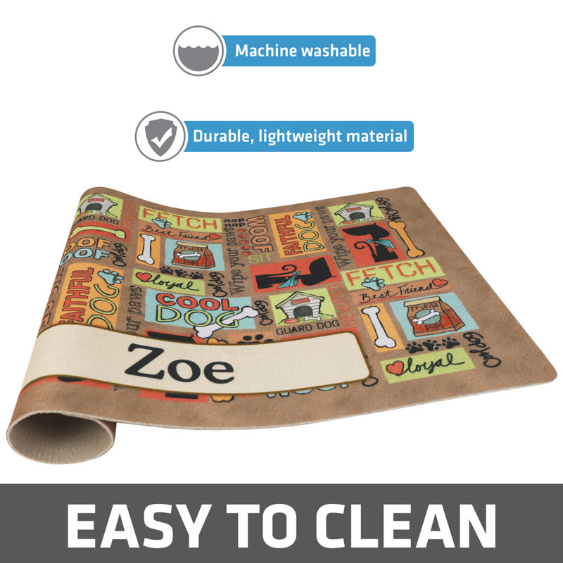 Napperon personnalisé pour animal de compagnie, tapis d'alimentation pour chien et chat - matériau absorbant et envers imperméable