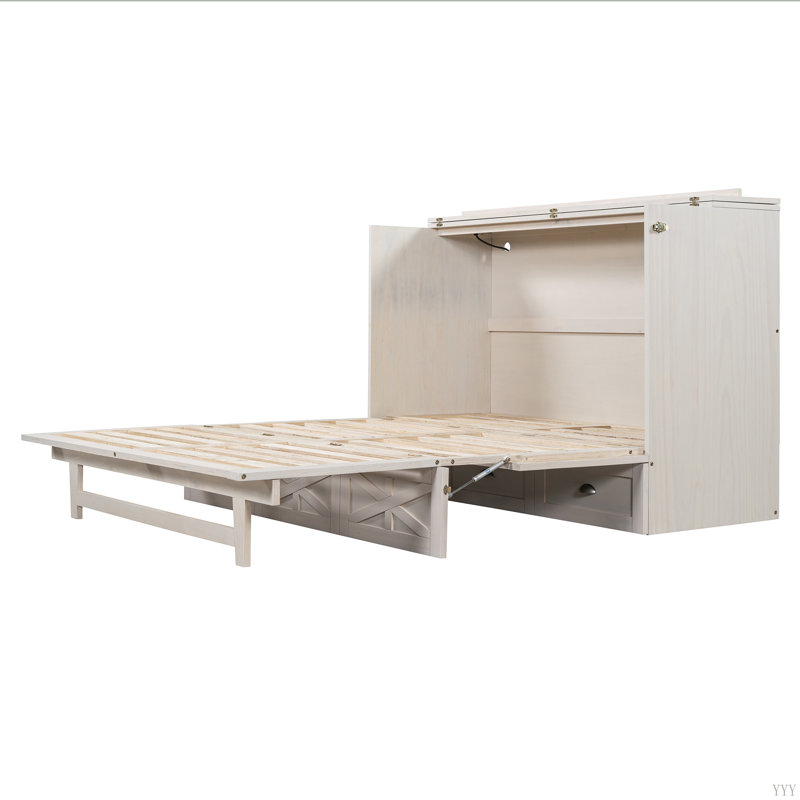 Lit escamotable avec grands tiroirs Murphy, Blanc, Grand lit
