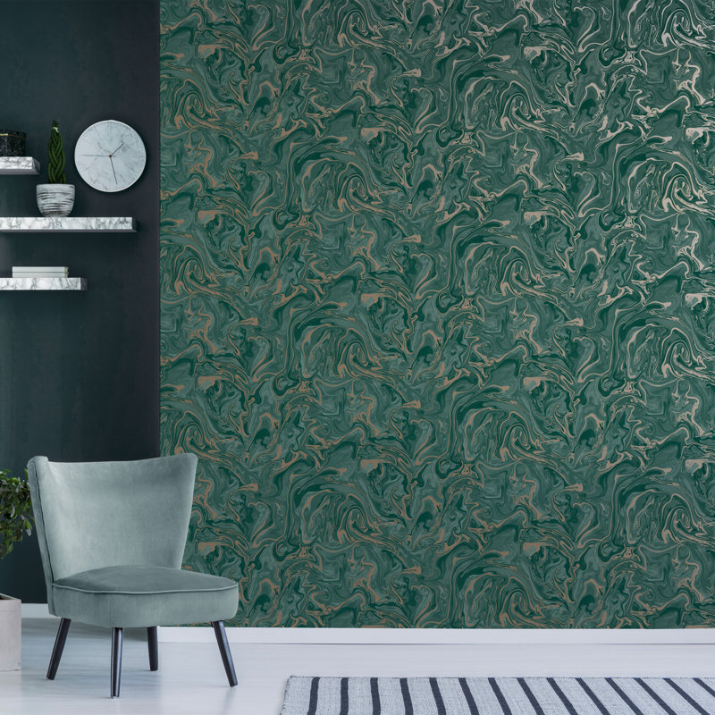 Distinctive Marble Wallpaper, Emerald