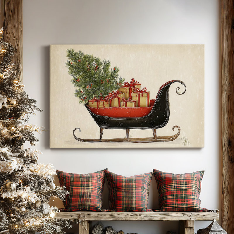 Tinsel - chapelle de sapin doré - toile tendue avec châssis de qualité supérieure, H 8 po x l 12 po