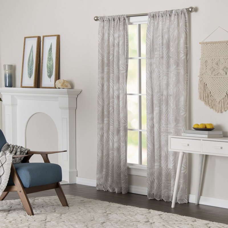 Alecsis 100% Polyester Semi-Sheer Fern Patterned Curtain Panel with Rod Pocket Top, Taupe, 50" W x 95" L